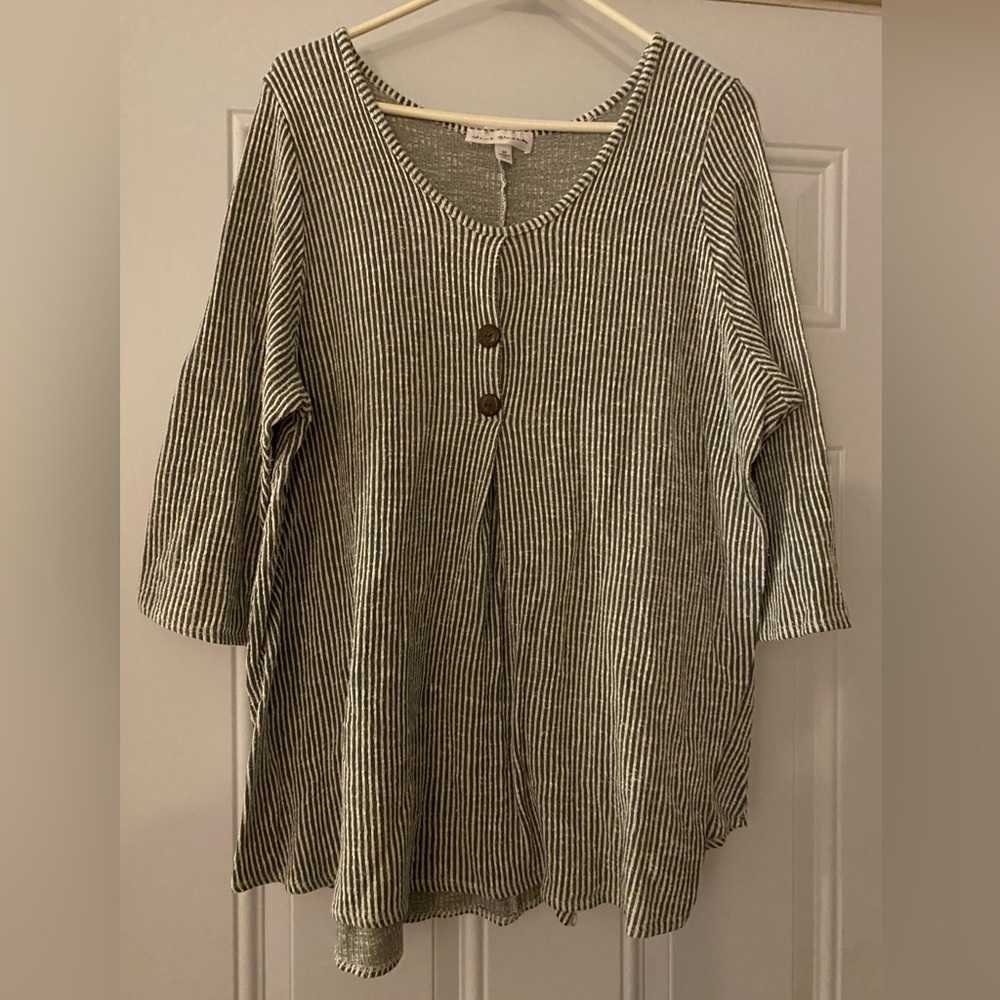 Green Striped 3X Blouse